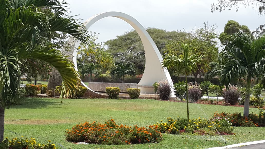 Landmark sculpture in a landscaped Jamaican garden